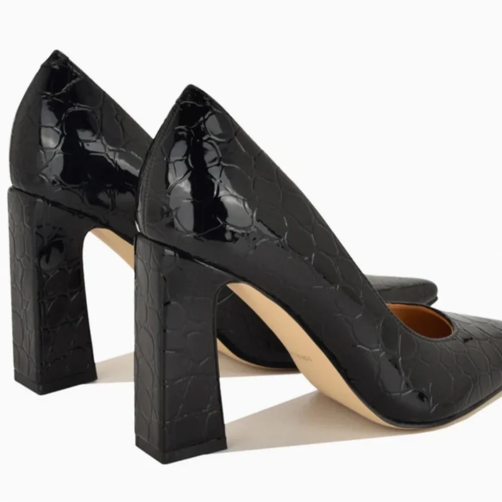 Nine West TAMANT Black Croc-Embossed Block Heel Pumps - Picture 7 of 11